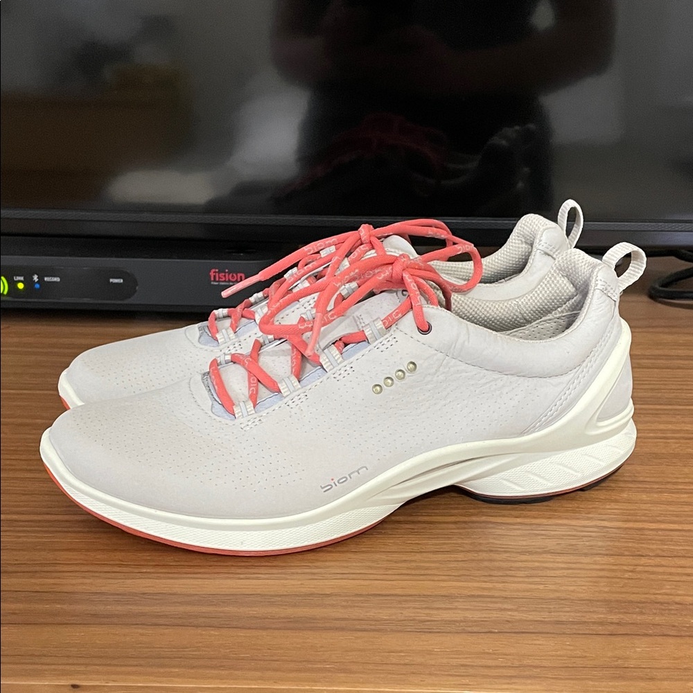 Ecco Women's White Sneakers with Pink Laces